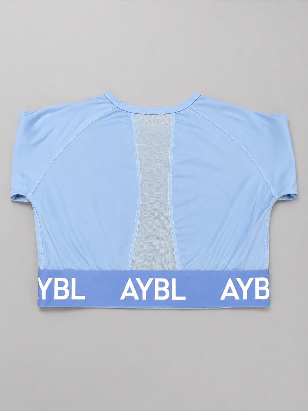 AYBL Baby Blue Cropped Workout Top with Branded Elastic Hem